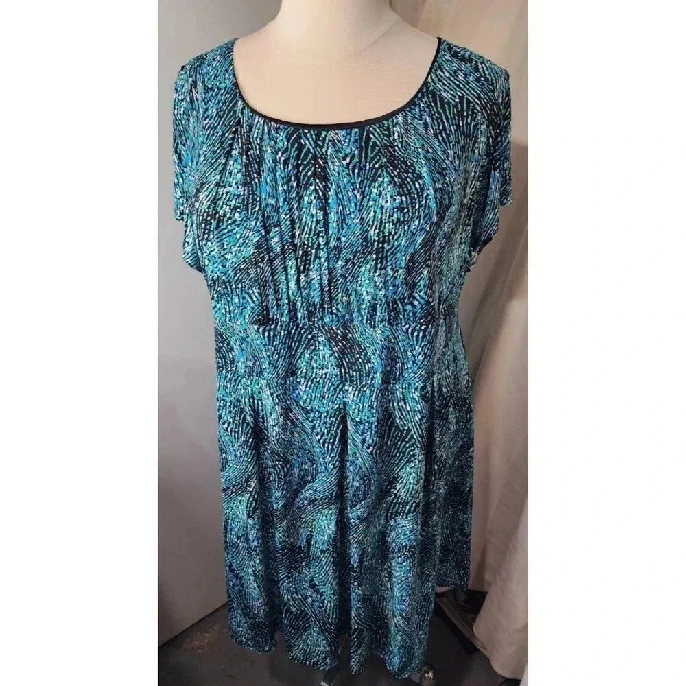 FASHION BUG GREEN BLUE BLACK SLEEVELESS DRESS PLUS SIZE 3X